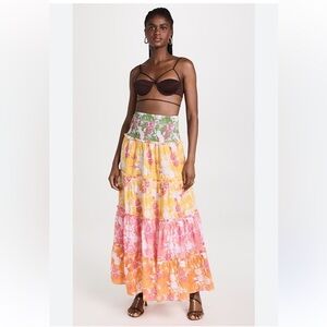 Playa Lucila Printed Floral Smocked Tiered Boho Ruffle Skirt Size XS